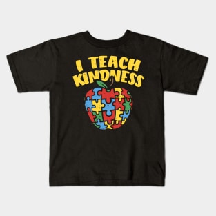 Autism Teacher Shirt I Teach Kindness Apple Puzzle Awareness Kids T-Shirt